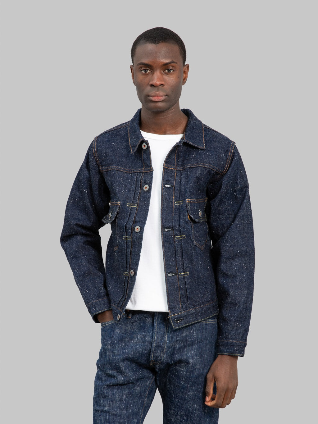 graph zero 15oz nep yarn type 2 denim jacket styled