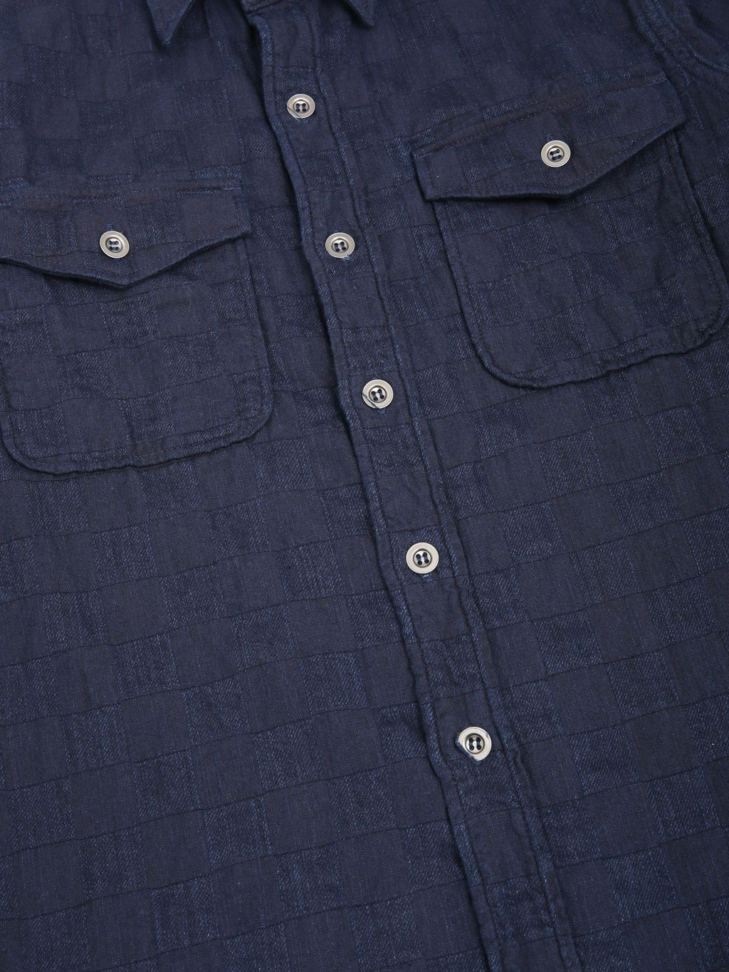 Graph Zero Officer Indigo Plaid Long Sleeve Shirt metal buttons