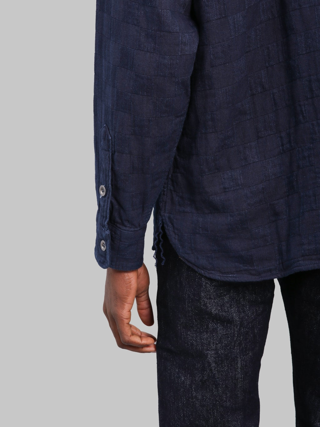 Graph Zero Officer Indigo Plaid Long Sleeve Shirt cuff details