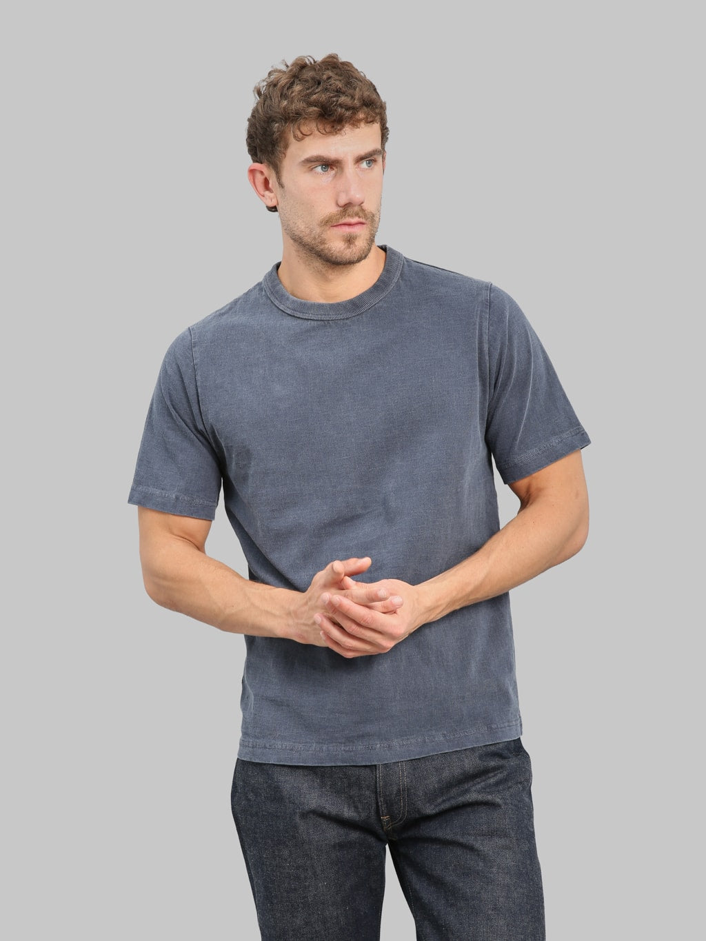 Jackman Lead-Off Pigment-Dye T-Shirt Fade Navy