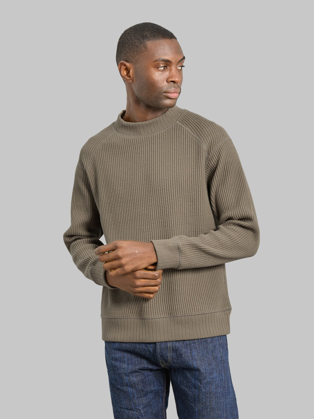 Jackman Waffle Midneck Sweater Sepia – Japanese Craftsmanship 