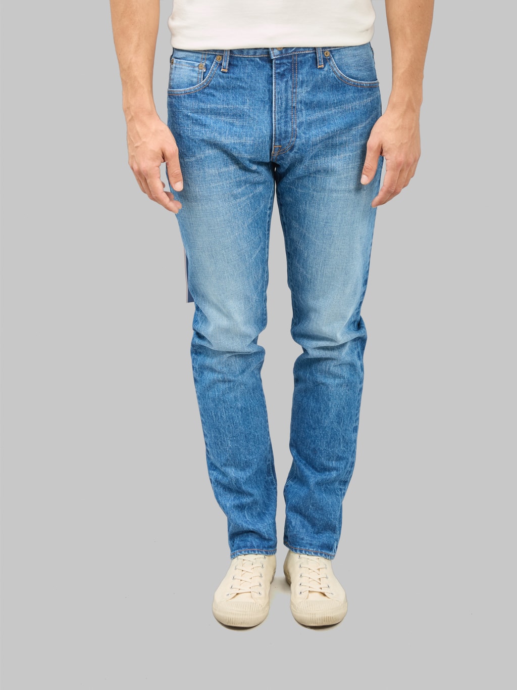 Japan Blue J301-MID 14.8oz US Cotton Stonewashed Circle Straight Jeans Middle Indigo