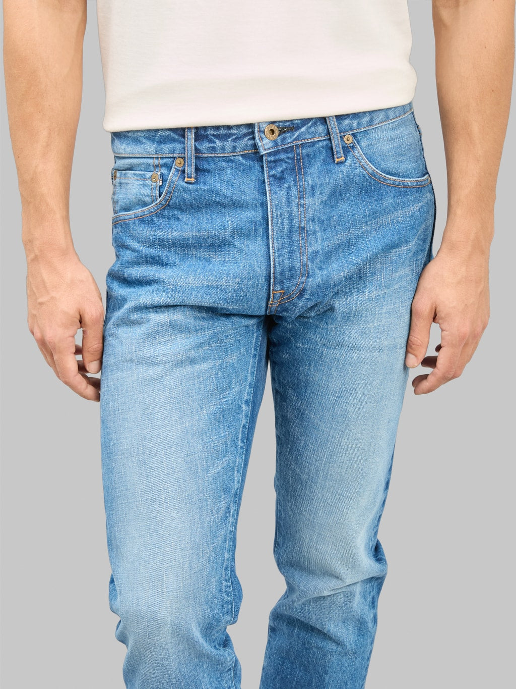 Japan Blue J301-MID 14.8oz US Cotton Stonewashed Circle Straight Jeans Middle Indigo