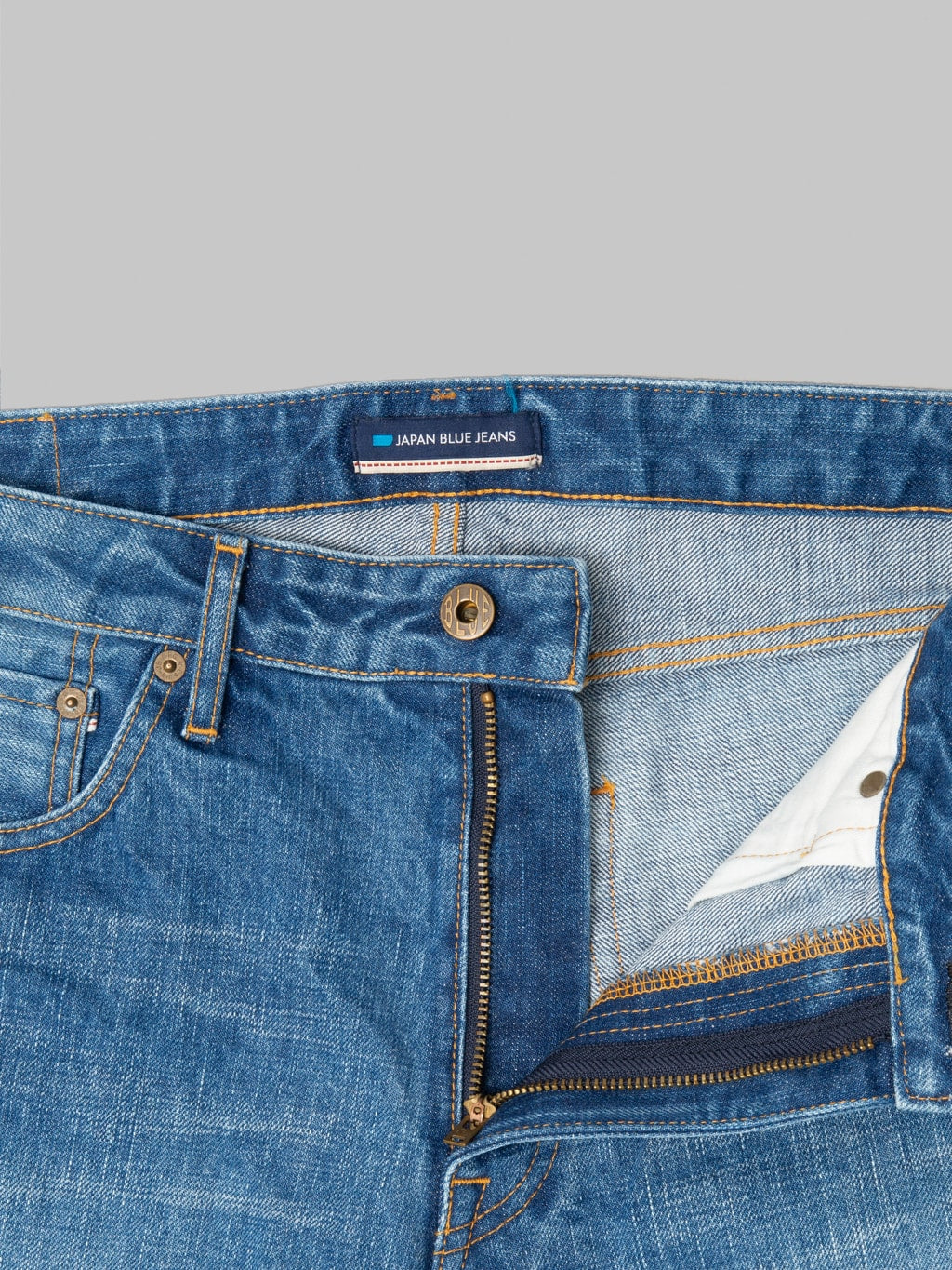 Japan Blue J301-MID 14.8oz US Cotton Stonewashed Circle Straight Jeans Middle Indigo