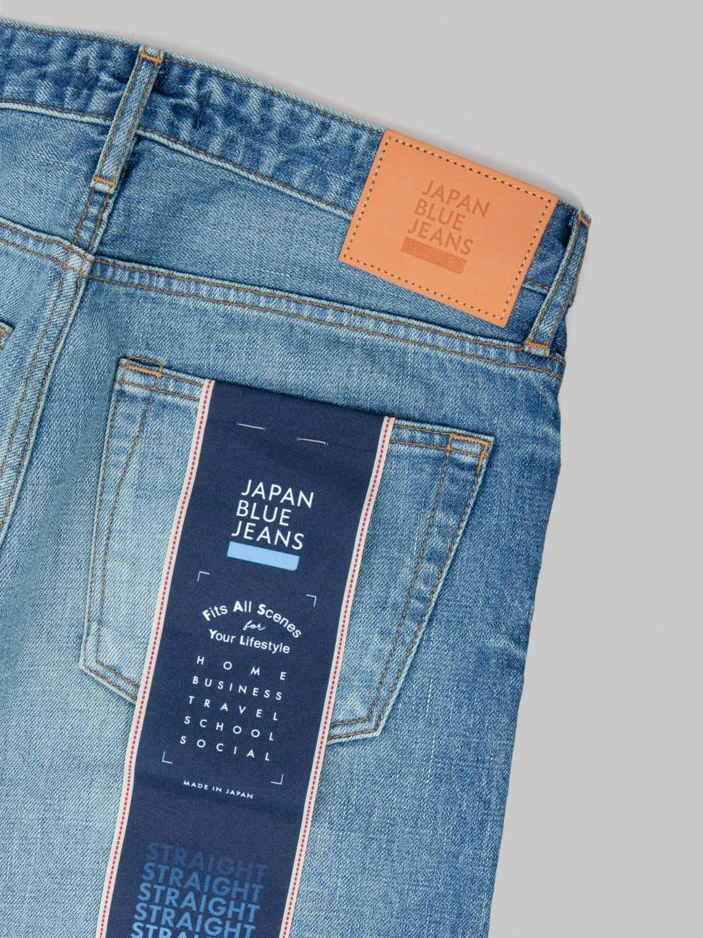 Japan Blue J304MID Africa Cotton Stonewashed Straight Jeans Middle Indigo leather patch