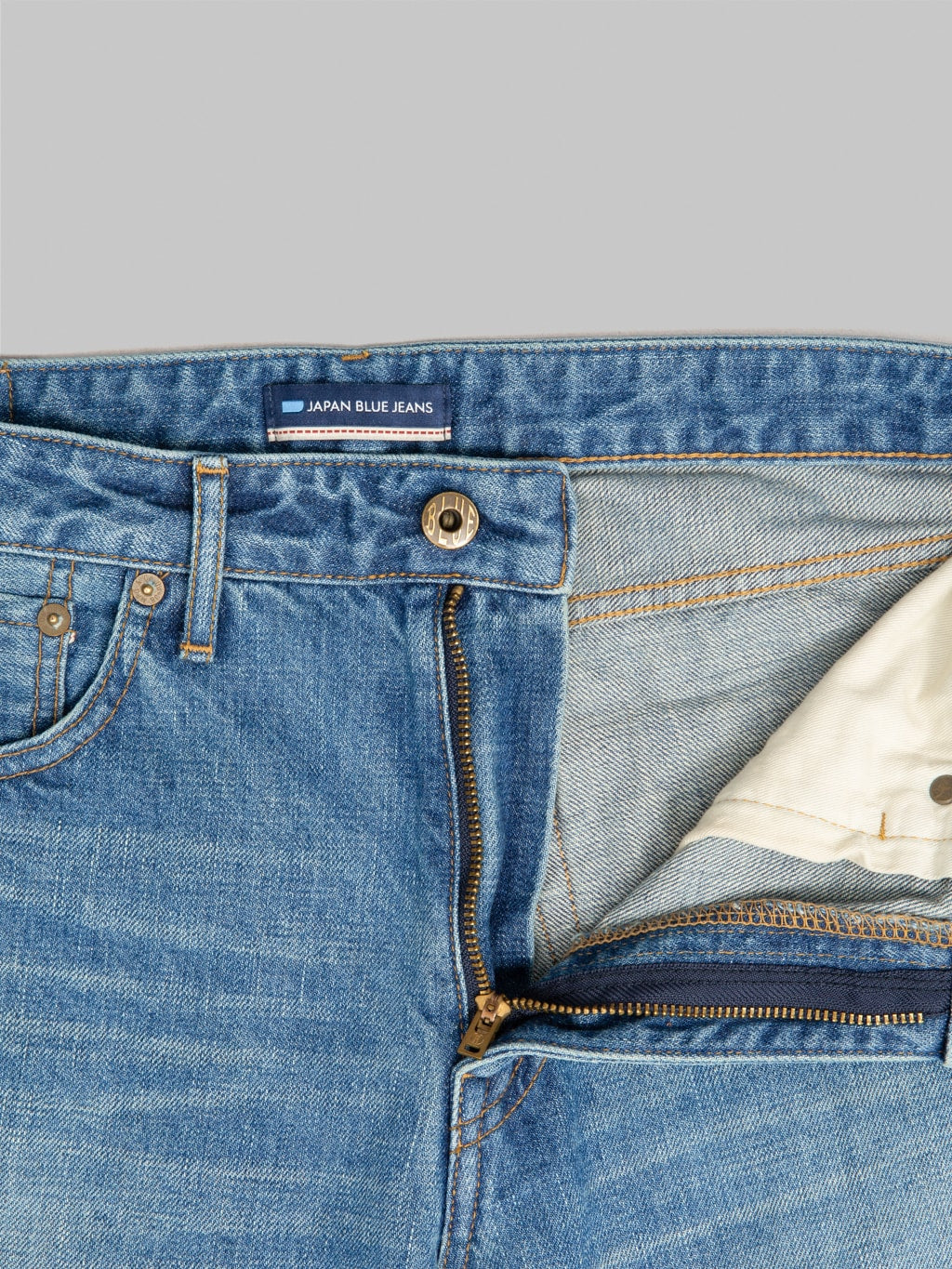 Japan Blue J304MID Africa Cotton Stonewashed Straight Jeans Middle Indigo zip button