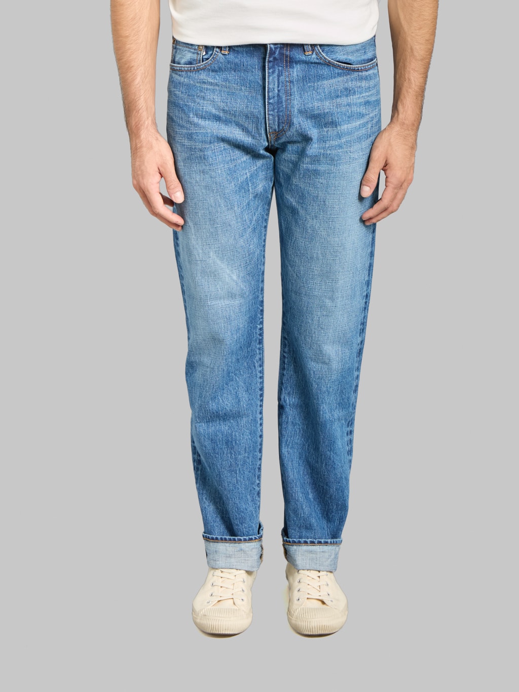 Japan Blue J401-MID 14.8oz US Cotton Stonewashed Circle Classic Straight Jeans Middle Indigo