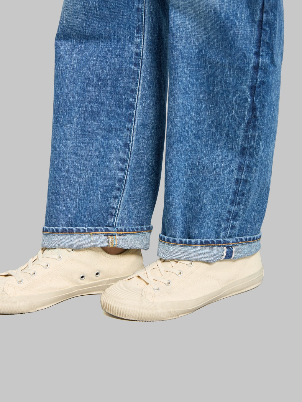 Japan Blue J501-MID 14.8oz US Cotton Stonewashed Circle Loose Straight Jeans Middle Indigo