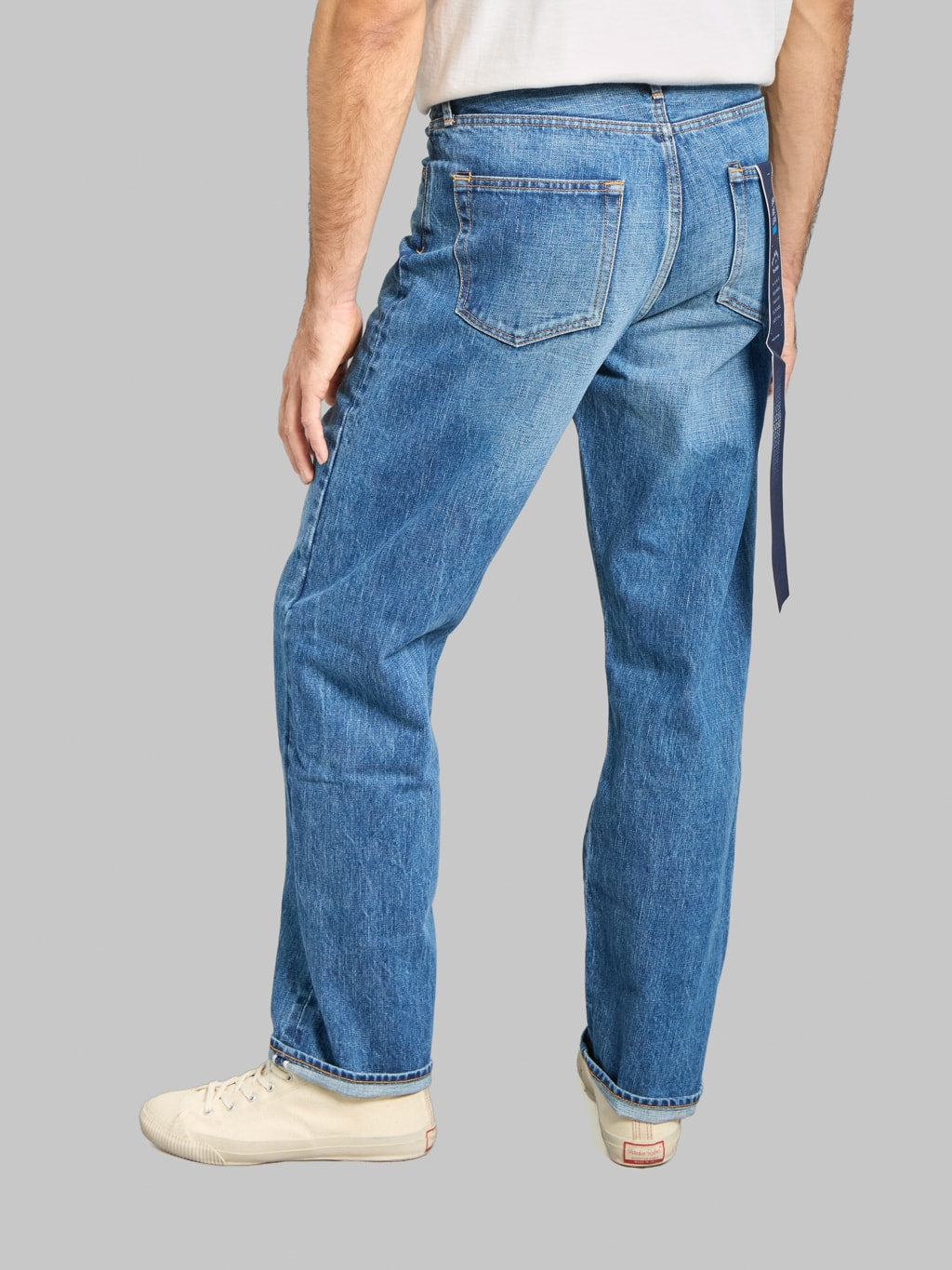 Japan Blue J501-MID 14.8oz US Cotton Stonewashed Circle Loose Straight Jeans Middle Indigo