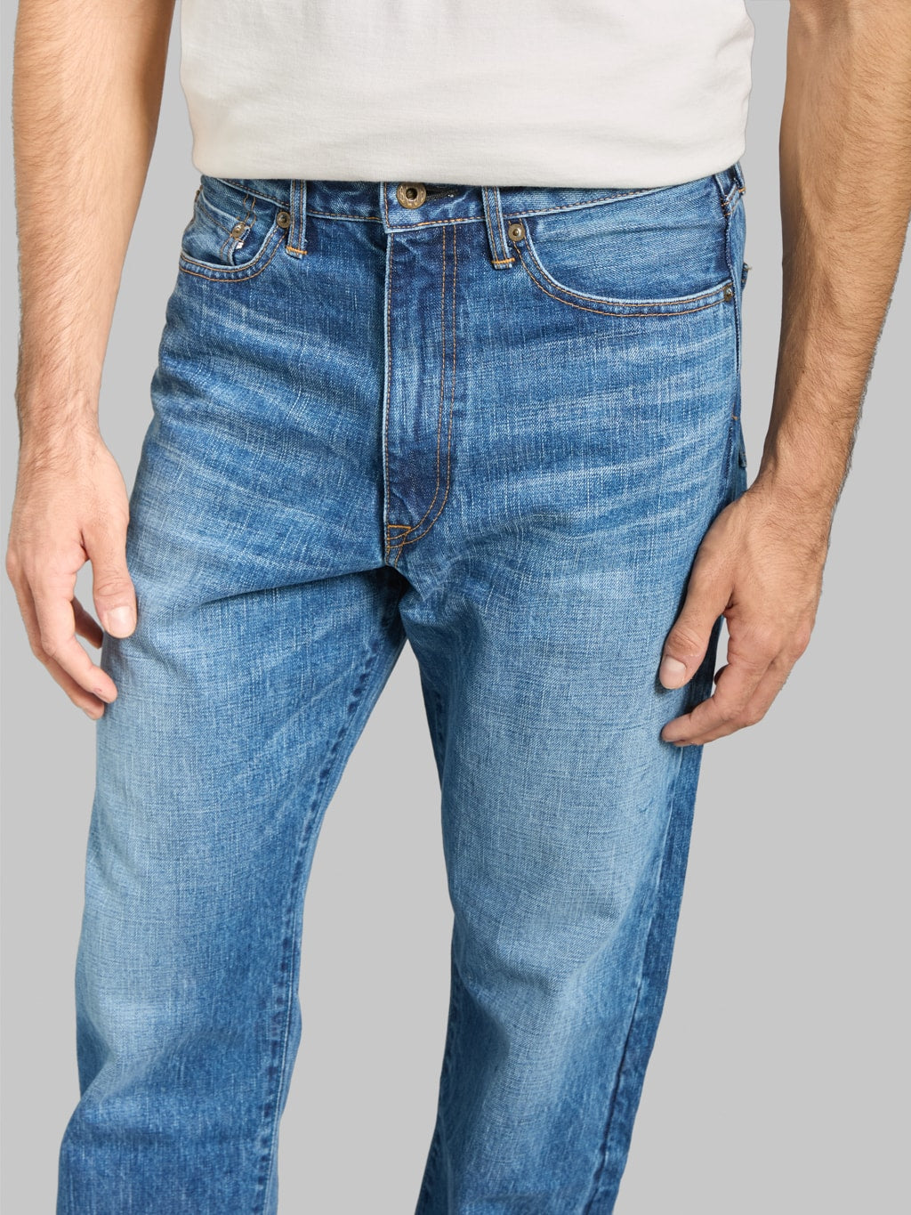 Japan Blue J501-MID 14.8oz US Cotton Stonewashed Circle Loose Straight Jeans Middle Indigo