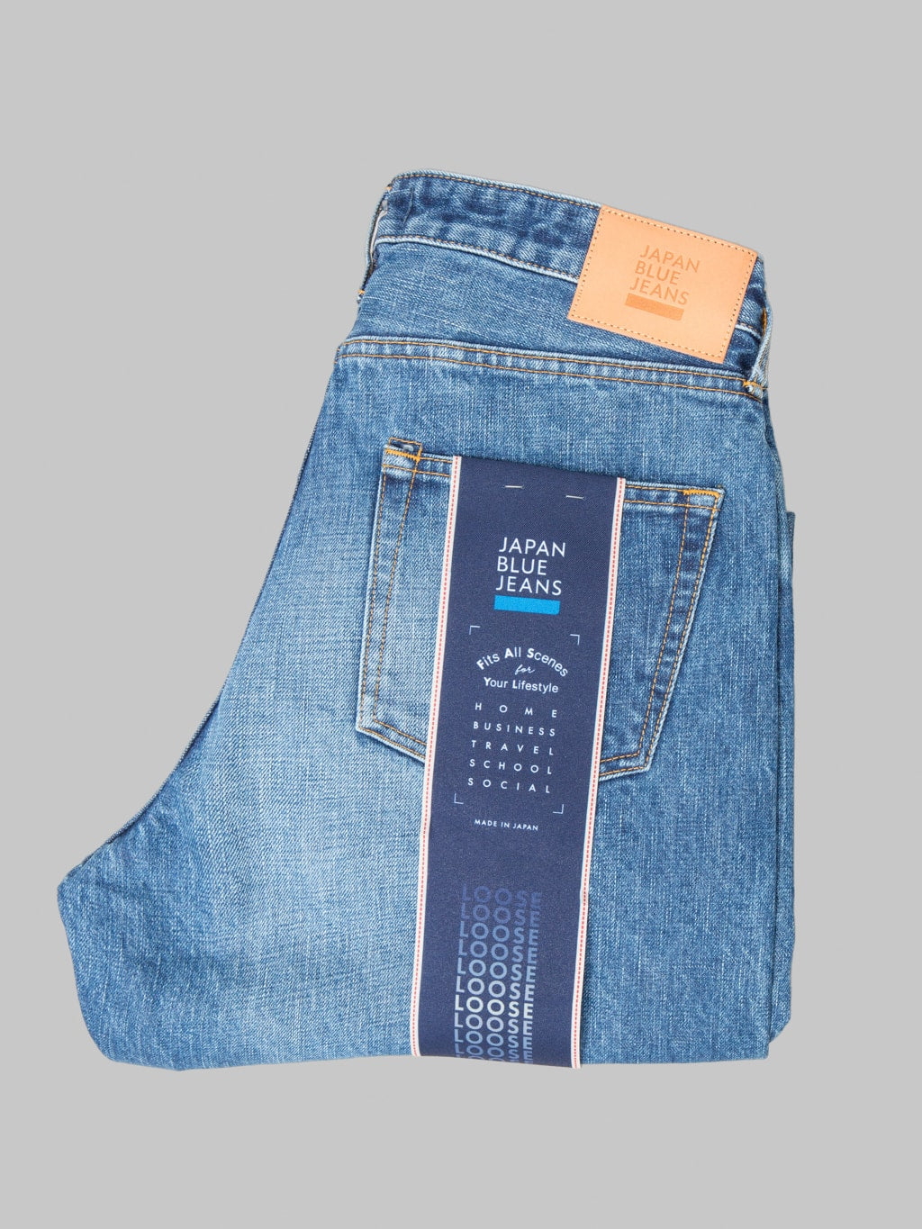 Japan Blue J501-MID 14.8oz US Cotton Stonewashed Circle Loose Straight Jeans Middle Indigo