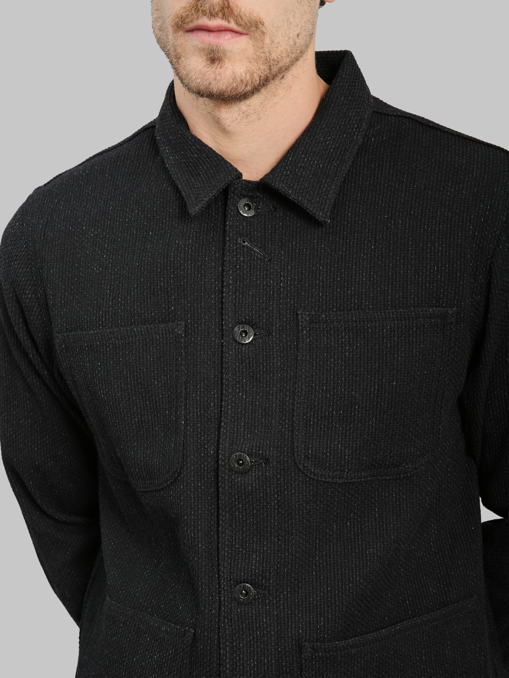 Japan Blue Sashiko Coverall Black chest pockets