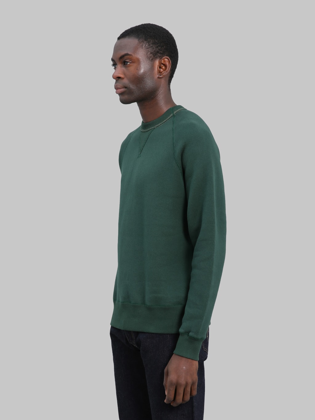 Loop & Weft Super Fluffy Knit Raglan V-Gusset Crewneck Sweatshirt Vintage Forest Green