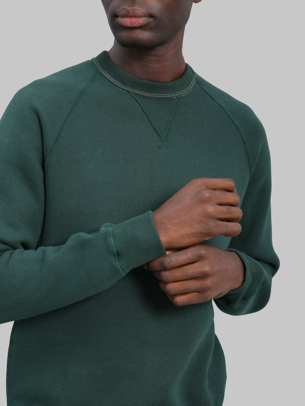 Loop & Weft Super Fluffy Knit Raglan V-Gusset Crewneck Sweatshirt Vintage Forest Green