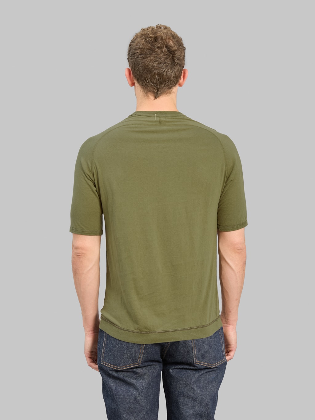 Loop & Weft Supima Cotton Freedom Sleeve Crewneck T-Shirt Army Olive
