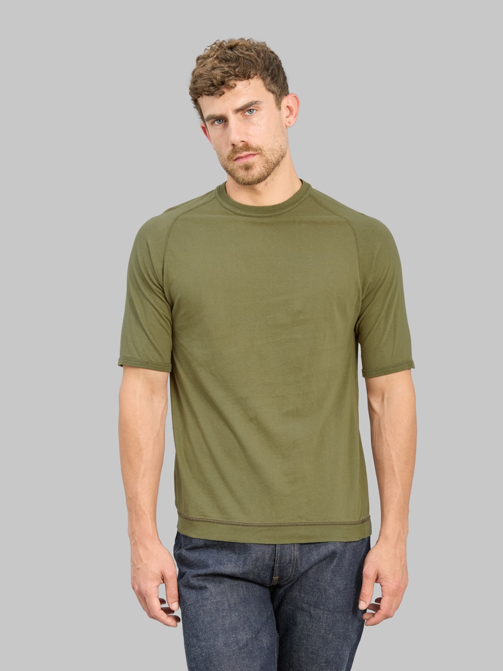 Loop & Weft Supima Cotton Freedom Sleeve Crewneck T-Shirt Army Olive