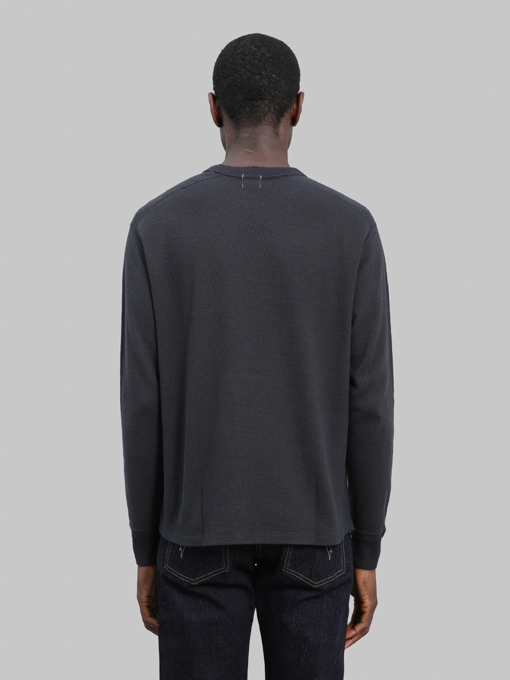 Loop & Weft Supima Long Honeycomb Knit Crewneck Thermal Antique Black