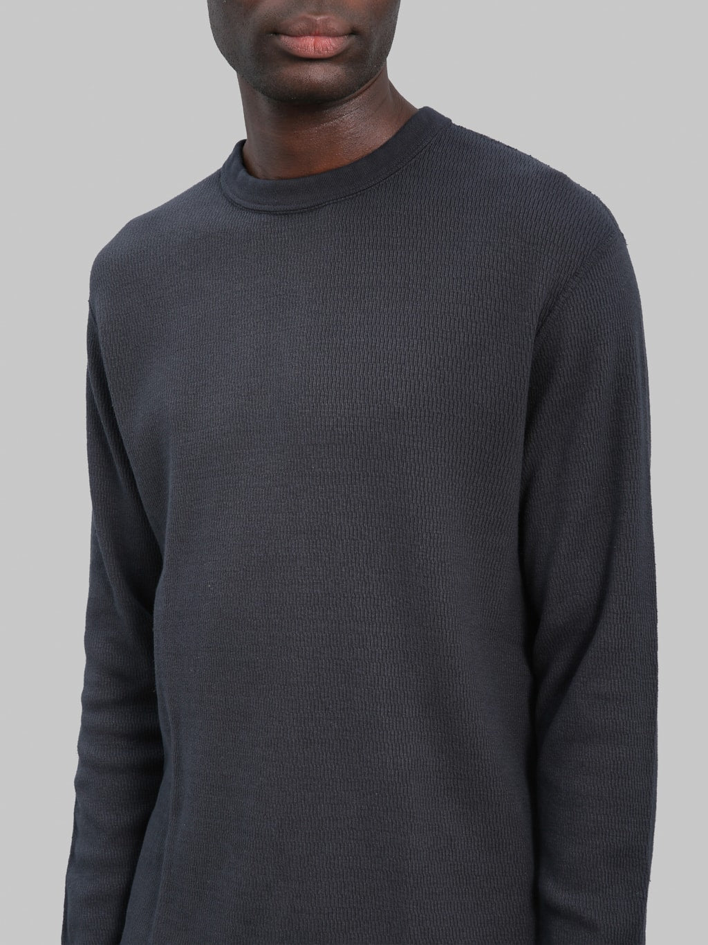 Loop & Weft Supima Long Honeycomb Knit Crewneck Thermal Antique Black