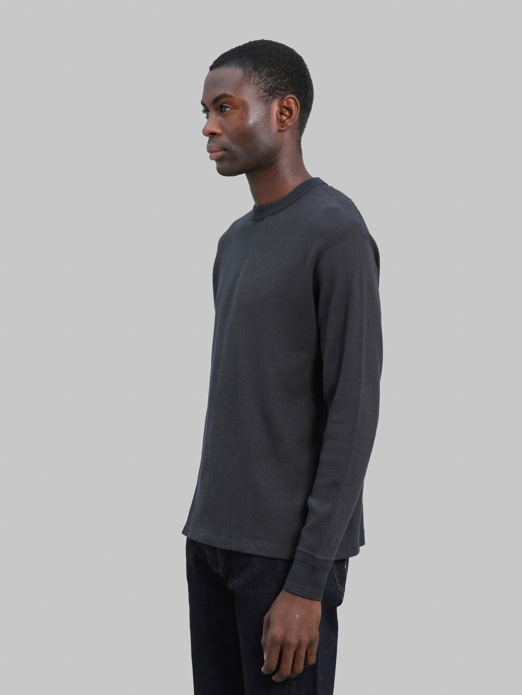 Loop & Weft Supima Long Honeycomb Knit Crewneck Thermal Antique Black