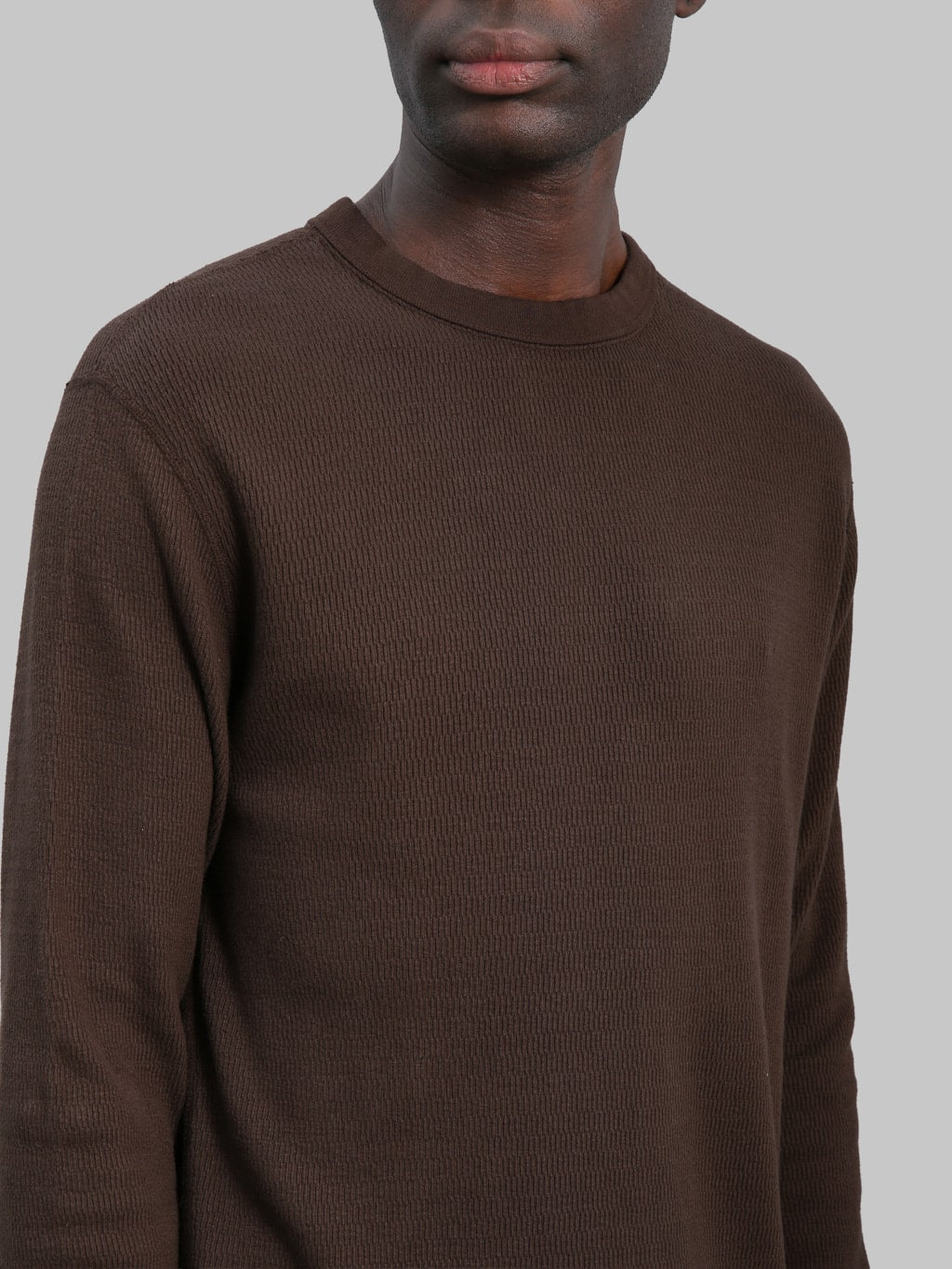 Loop & Weft Supima Long Honeycomb Knit Crewneck Thermal Oak Brown