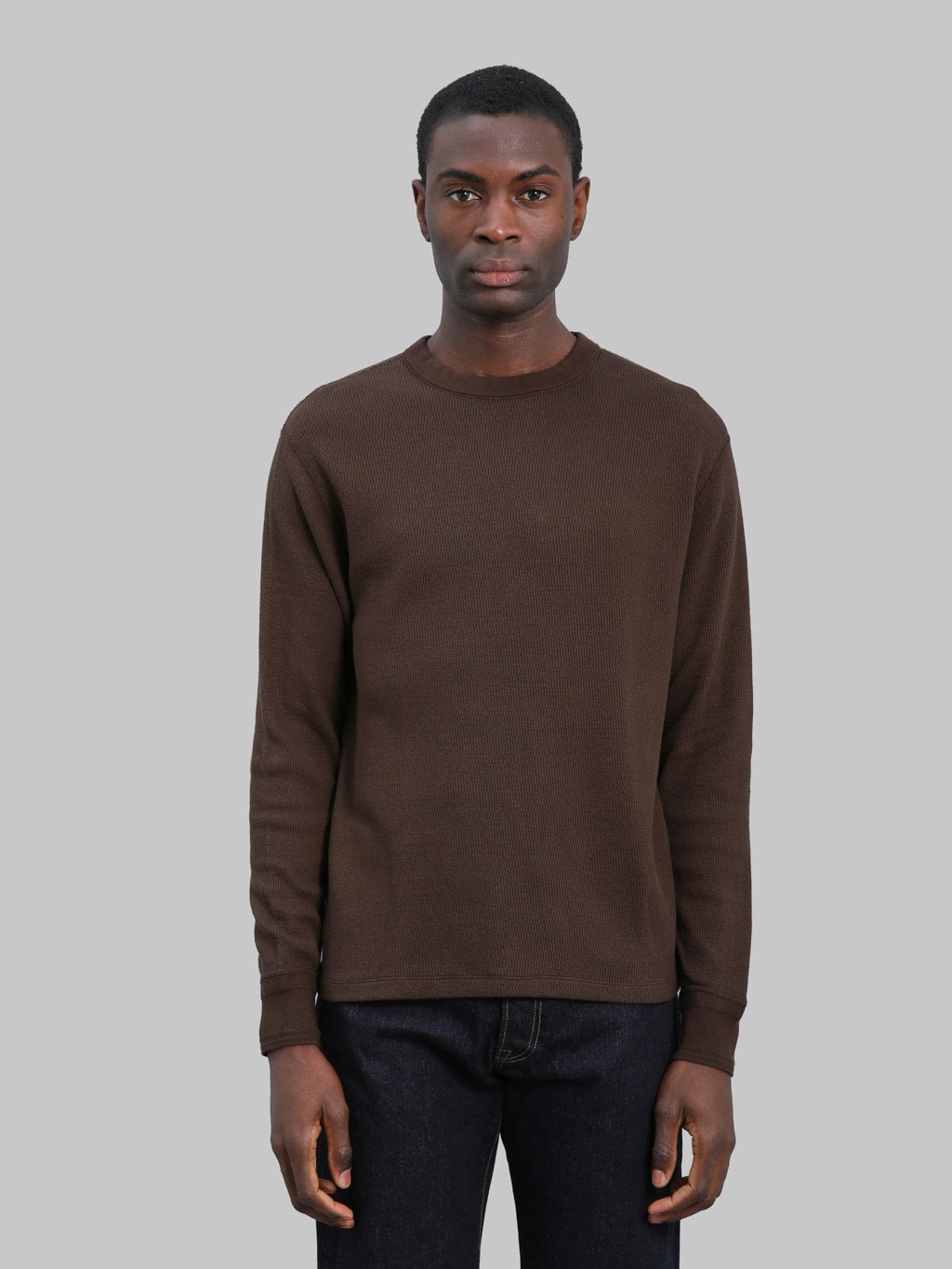 Loop & Weft Supima Long Honeycomb Knit Crewneck Thermal Oak Brown