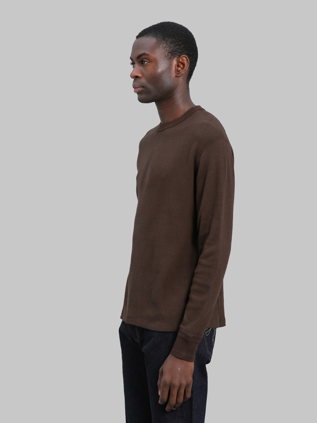 Loop & Weft Supima Long Honeycomb Knit Crewneck Thermal Oak Brown