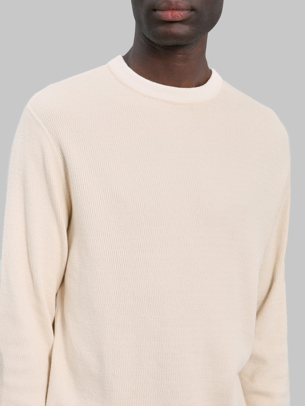 Loop & Weft Supima Long Honeycomb Knit Crewneck Thermal Vintage Ivory