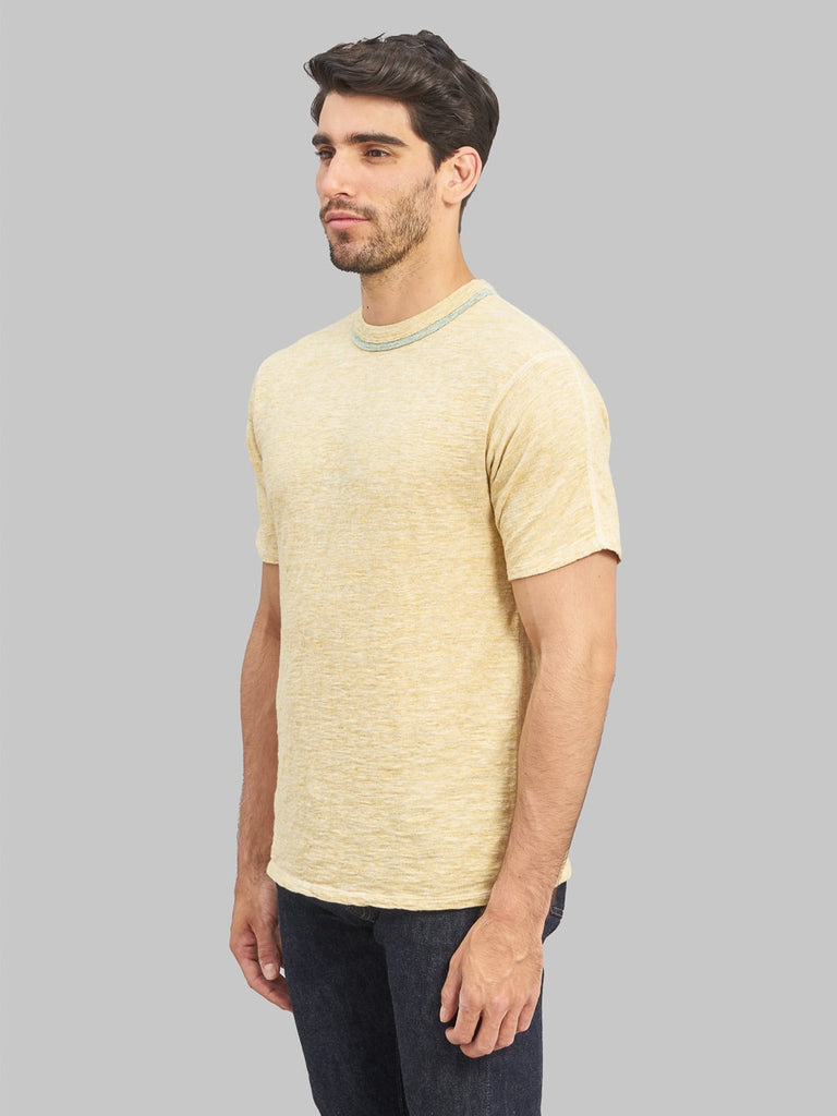 loop and weft double binder neck heather slub knit tshirt mustard side