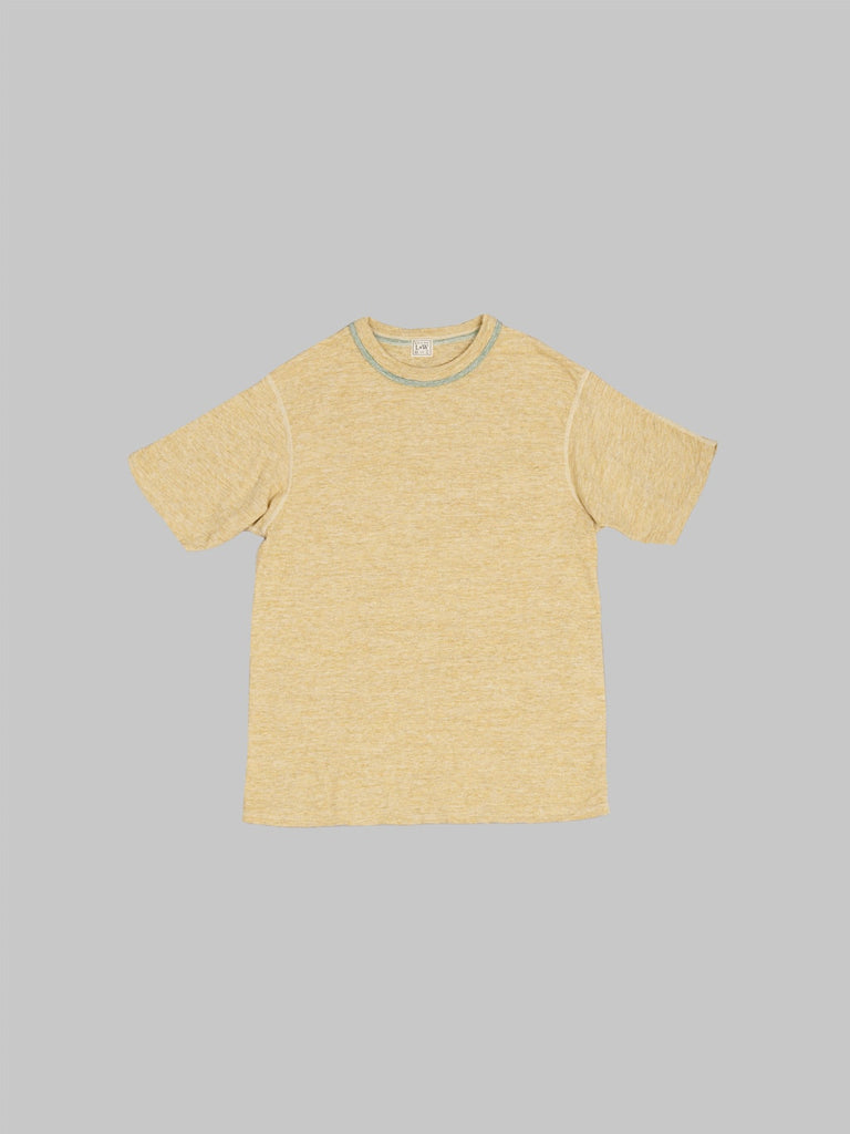 loop and weft double binder neck heather slub knit tshirt mustard front