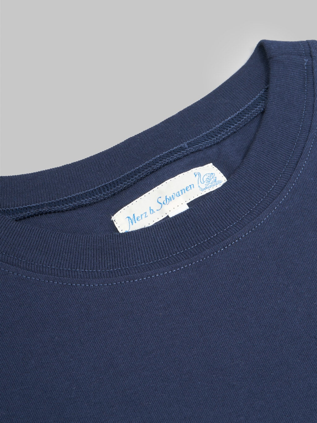 Merz b Schwanen 1940s Loopwheeled Relaxed Fit TShirt Ink Blue interior tag