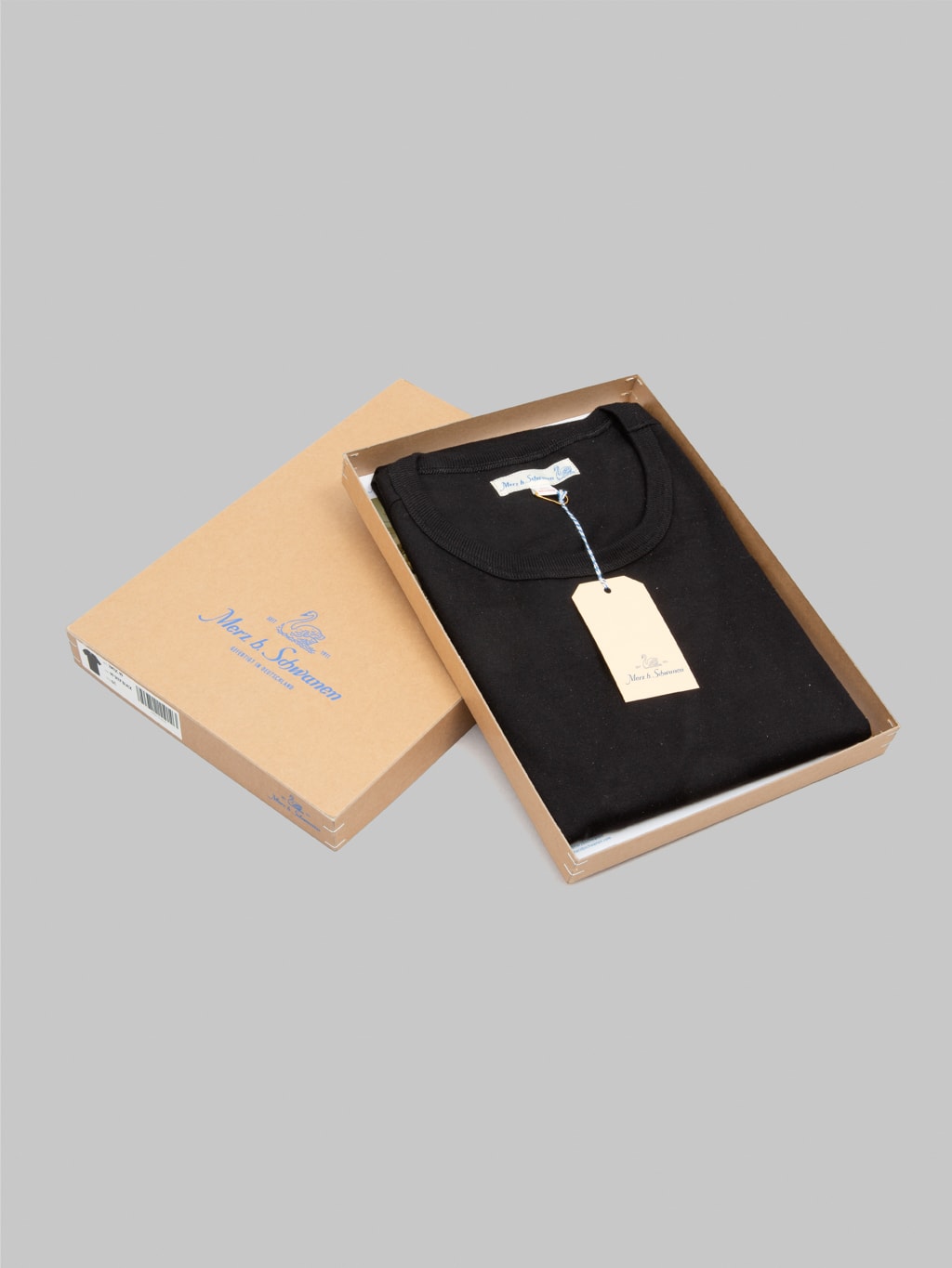 Merz b. Schwanen 2M15C Sturdy Jersey 6.8oz Crewneck Cropped Classic Fit T-Shirt Deep Black