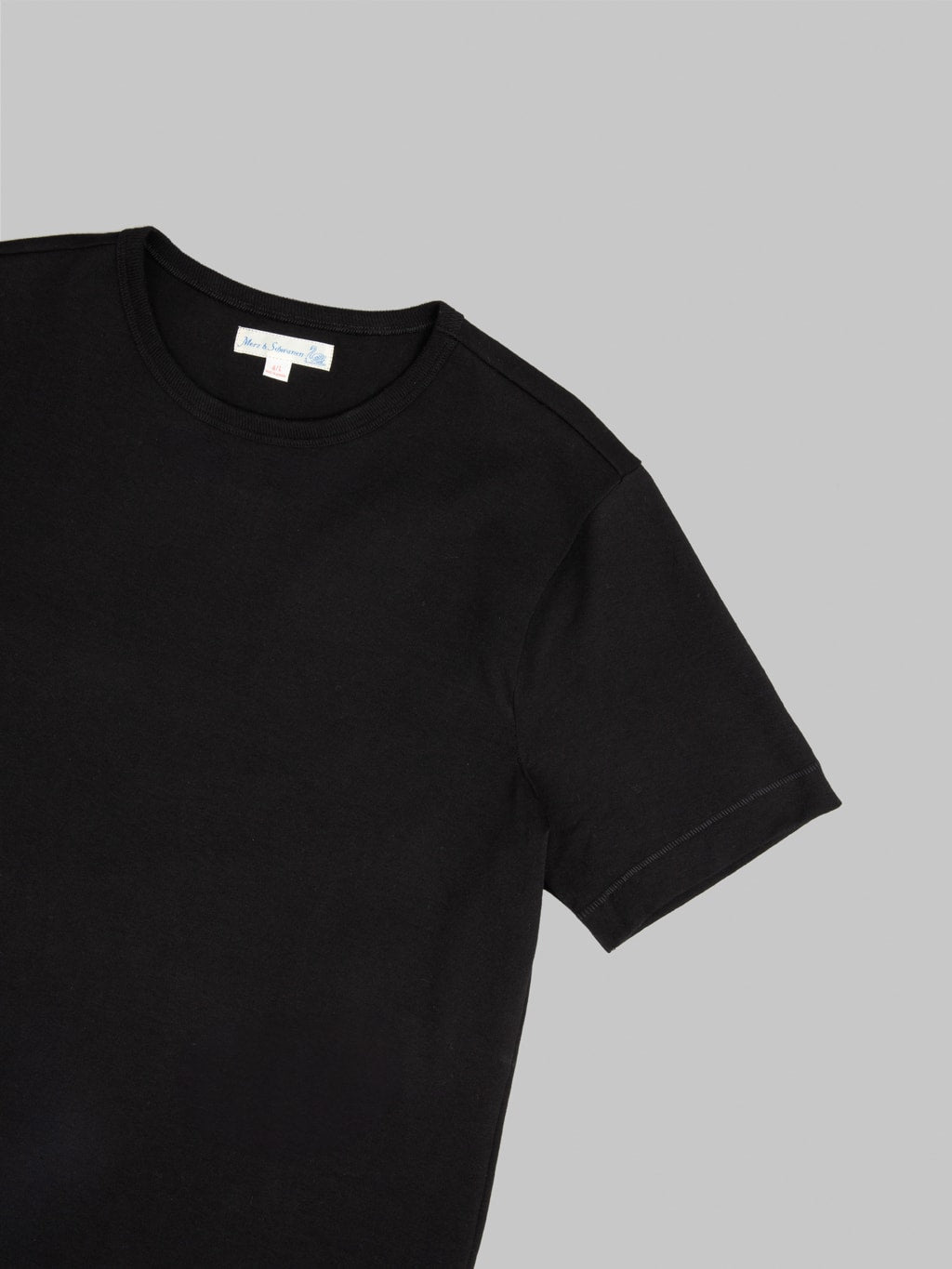 Merz b. Schwanen 2M15C Sturdy Jersey 6.8oz Crewneck Cropped Classic Fit T-Shirt Deep Black