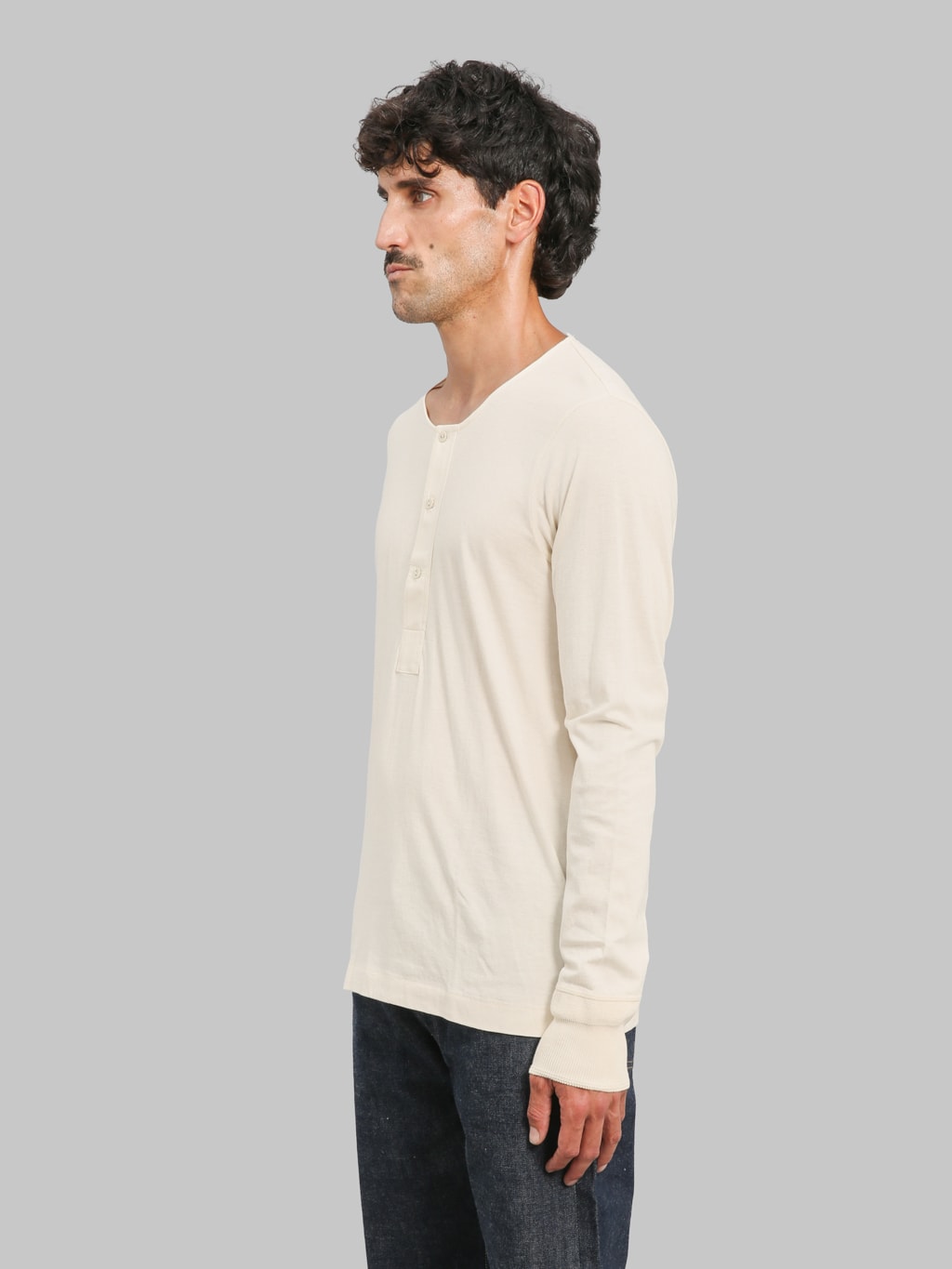 Merz b. Schwanen 102 Maco-Imit 4.6oz Long Sleeve Loopwheeled Henley T-Shirt Nature
