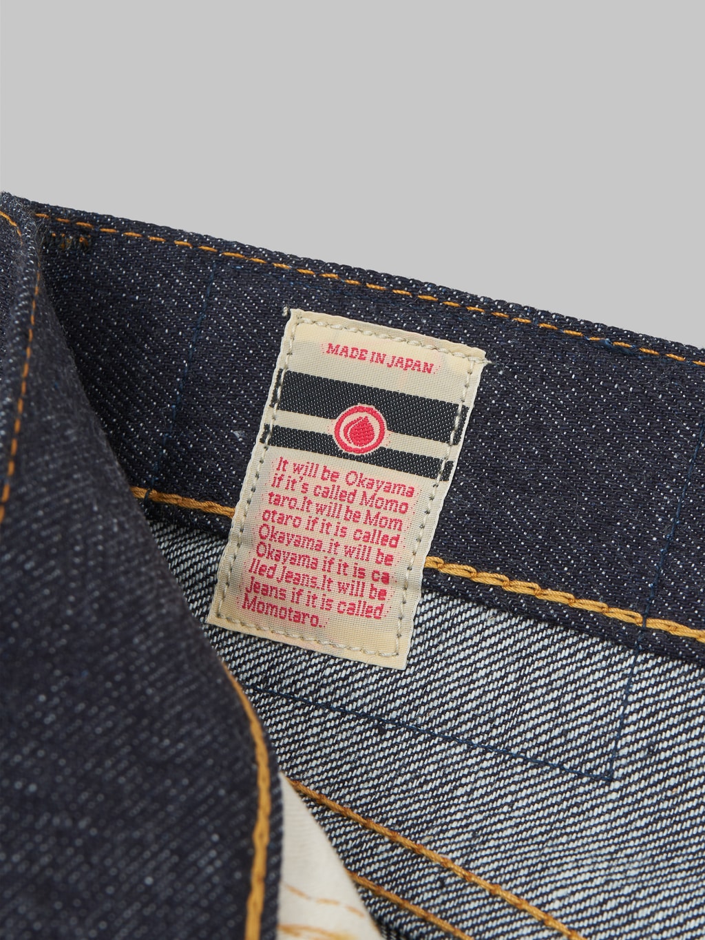 momotaro 0605 13 indigo jeans natural tapered 13oz interior tag