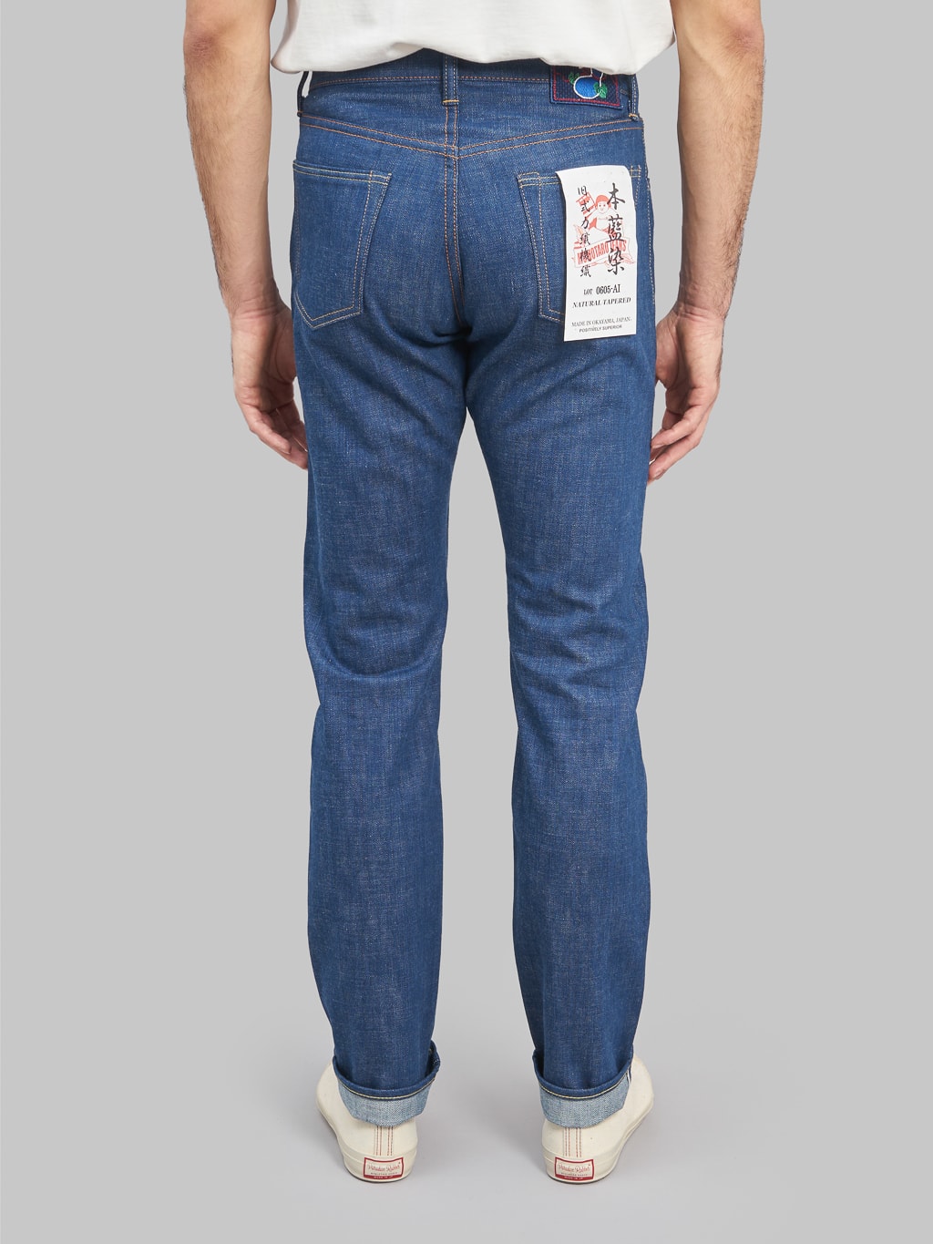 momotaro 0605 ai natural indigo dyed natural tapered denim jeans back