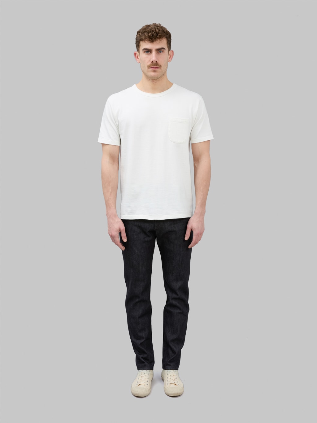 momotaro 200 cashmere straight selvedge jeans front look