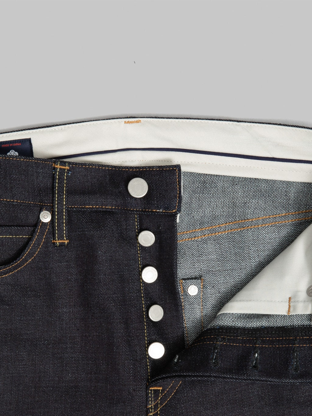 momotaro 100 standard straight selvedge jeans front custom buttons