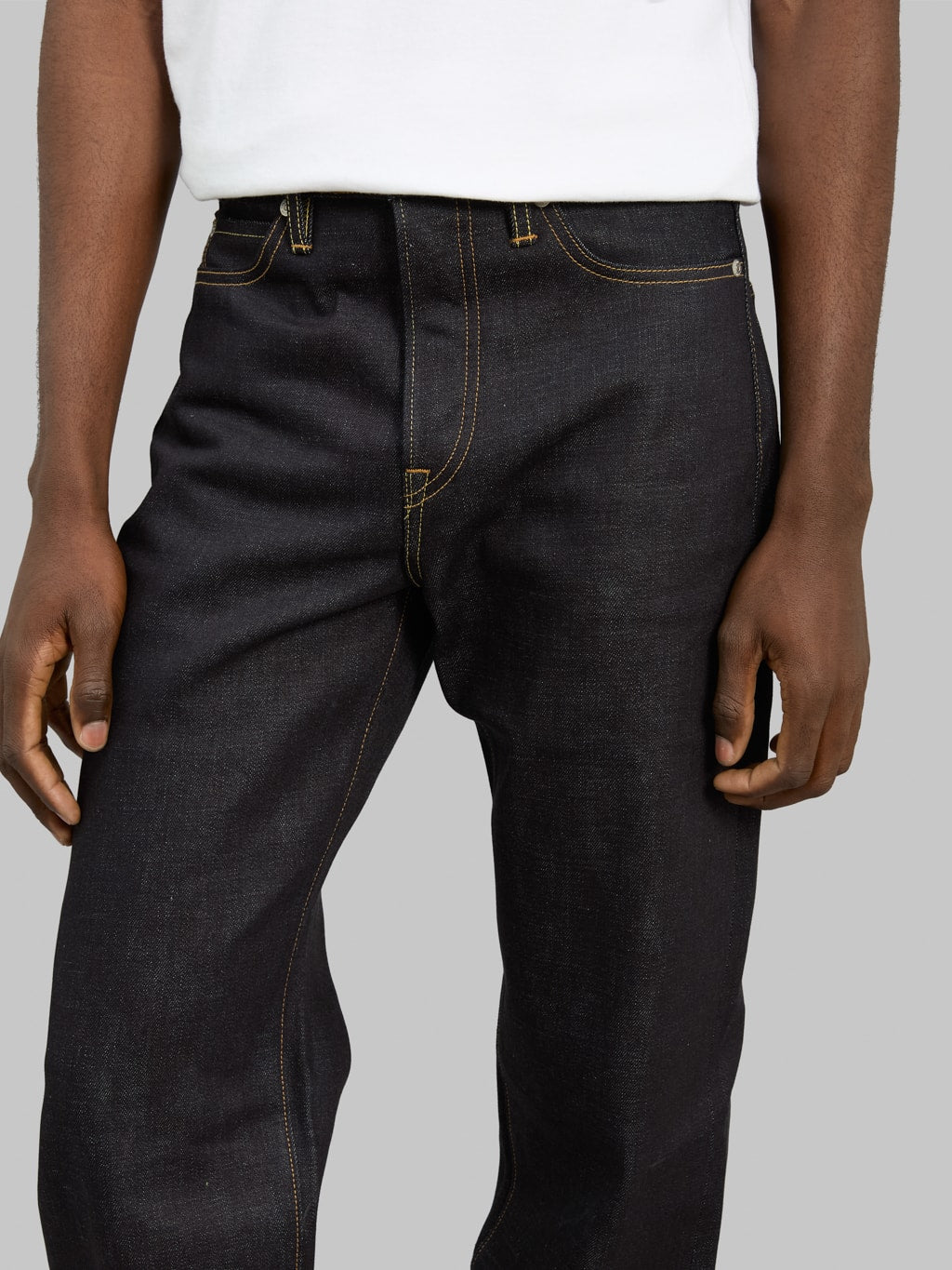 momotaro 100 standard straight selvedge jeans front waist