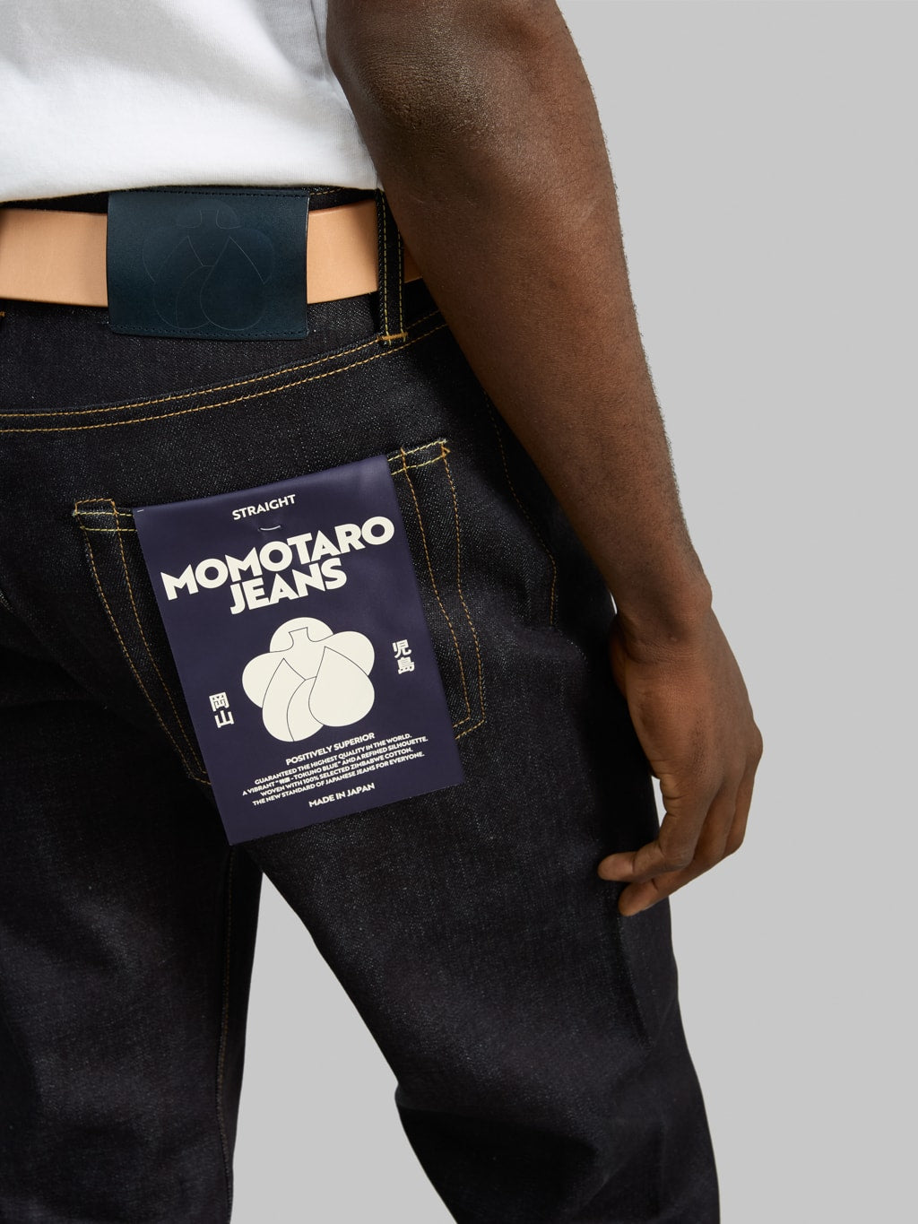 momotaro 100 standard straight selvedge jeans front belt