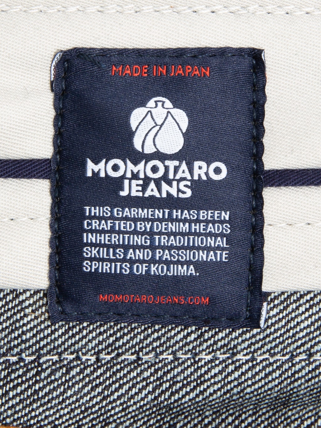 momotaro 100 standard straight selvedge jeans front tag closeup