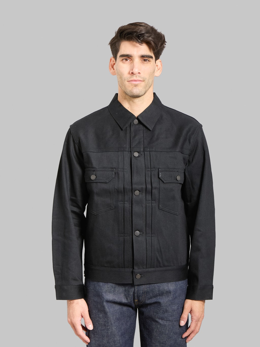 black denim mini dress MOMOTARO JEANS - #002 STANDARD DENIM JACKET 14.7oz Black