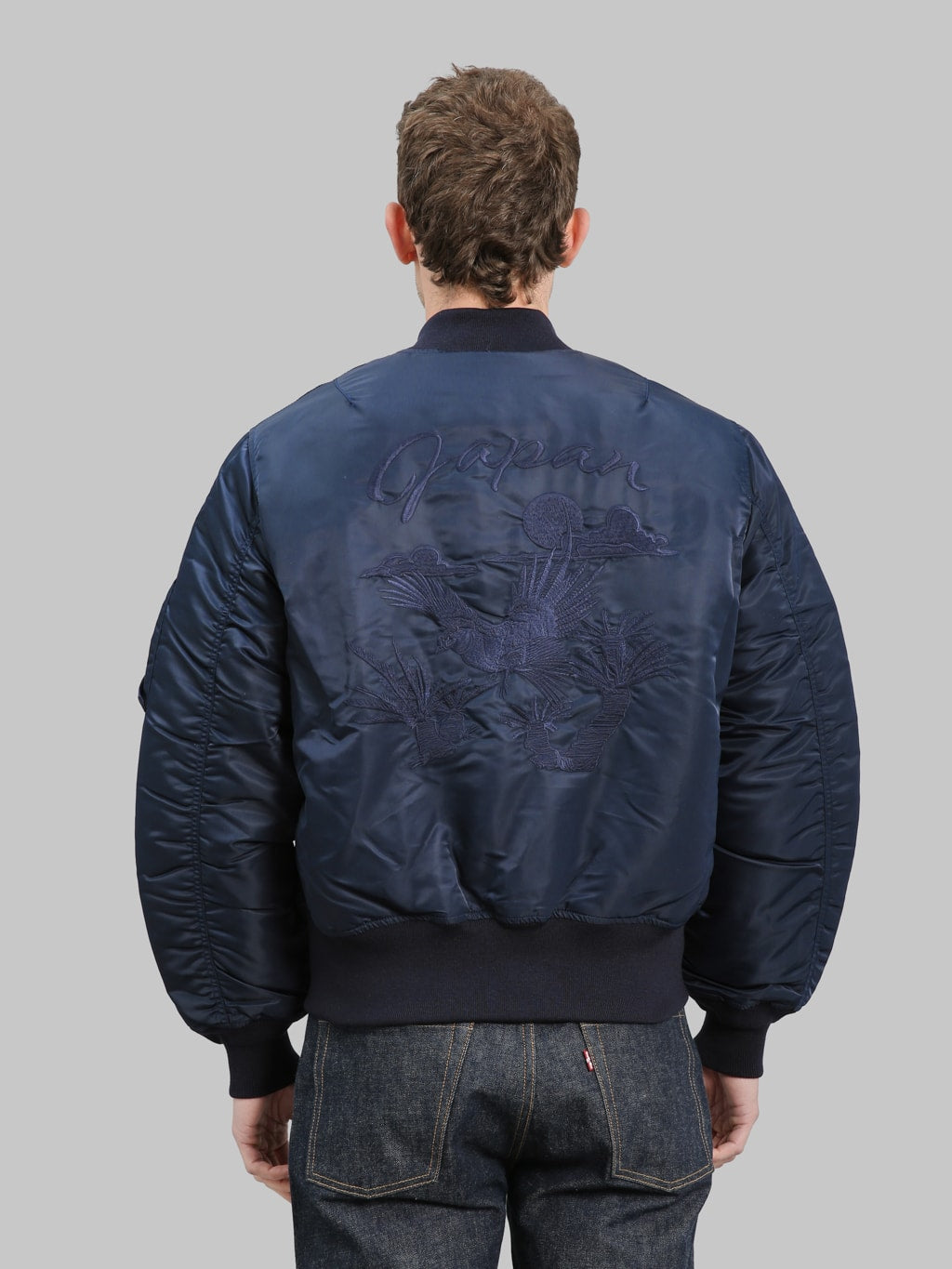 Momotaro Jeans MMOT6311 Embroidery MA1 Jacket Navy back fit