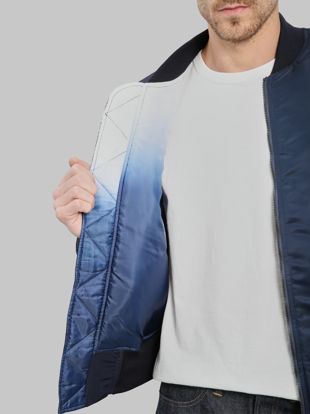 Momotaro Jeans MMOT6311 Embroidery MA1 Jacket Navy interior fade