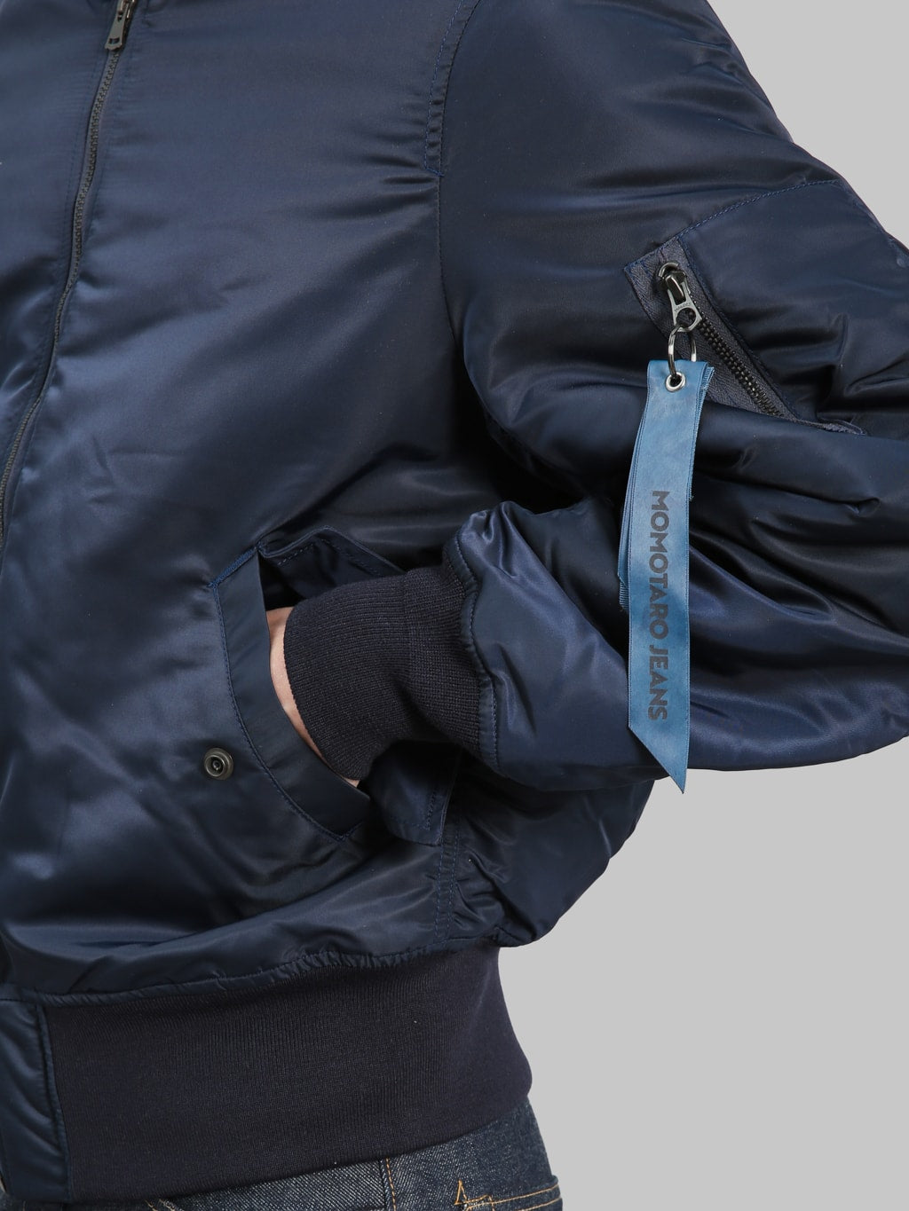 Momotaro Jeans MMOT6311 Embroidery MA1 Jacket Navy sleeve parachute pocket