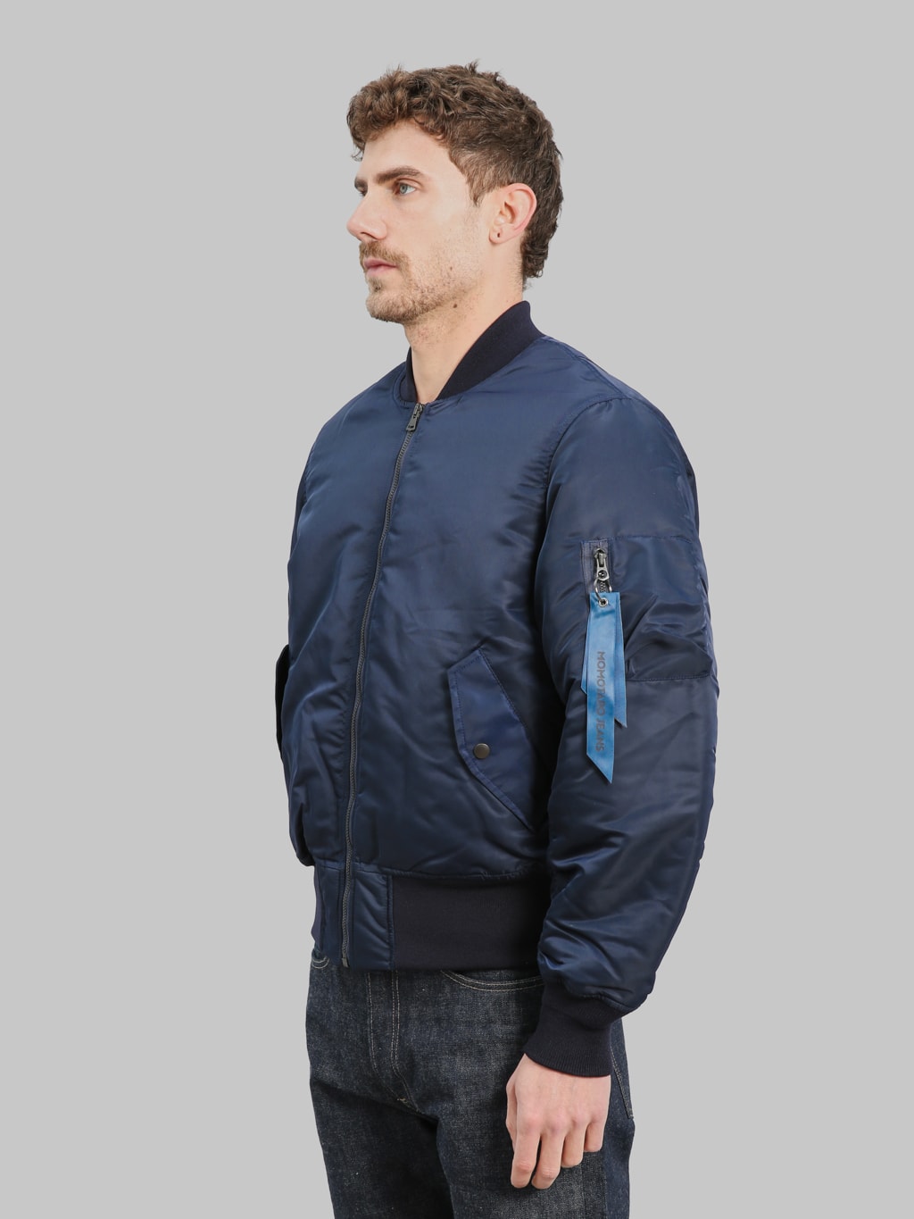 Momotaro Jeans MMOT6311 Embroidery MA1 Jacket Navy side fit