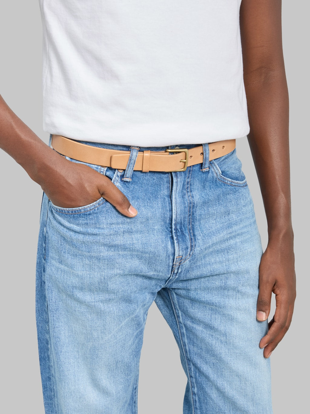 Momotaro Jeans MMGD1001 Gold Buckle Benz Leather Belt Natural