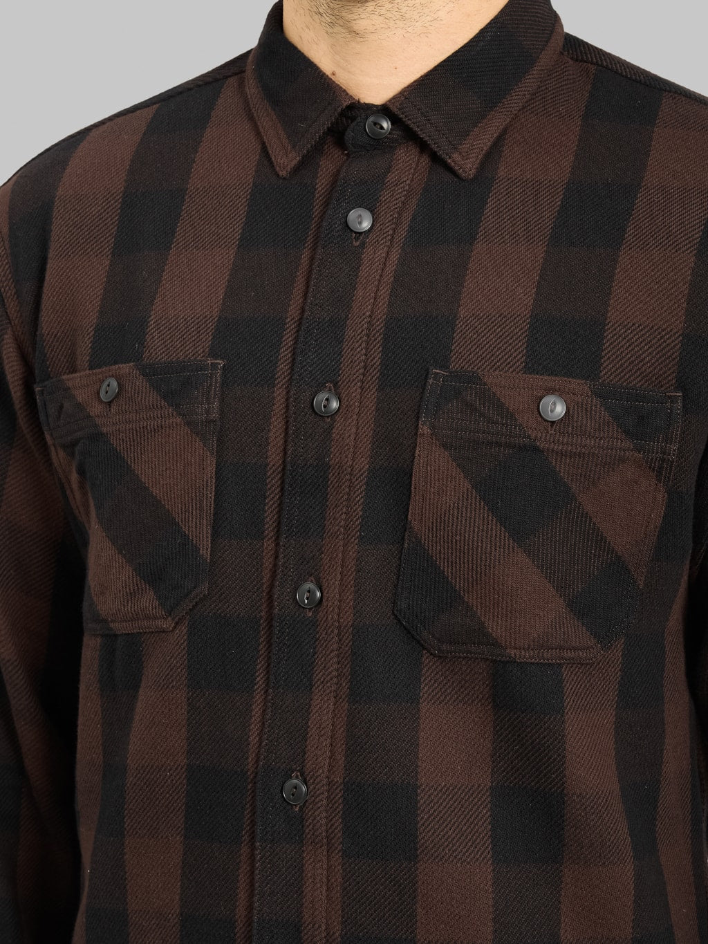Momotaro MMLS6002 Block Check Shirt Brown