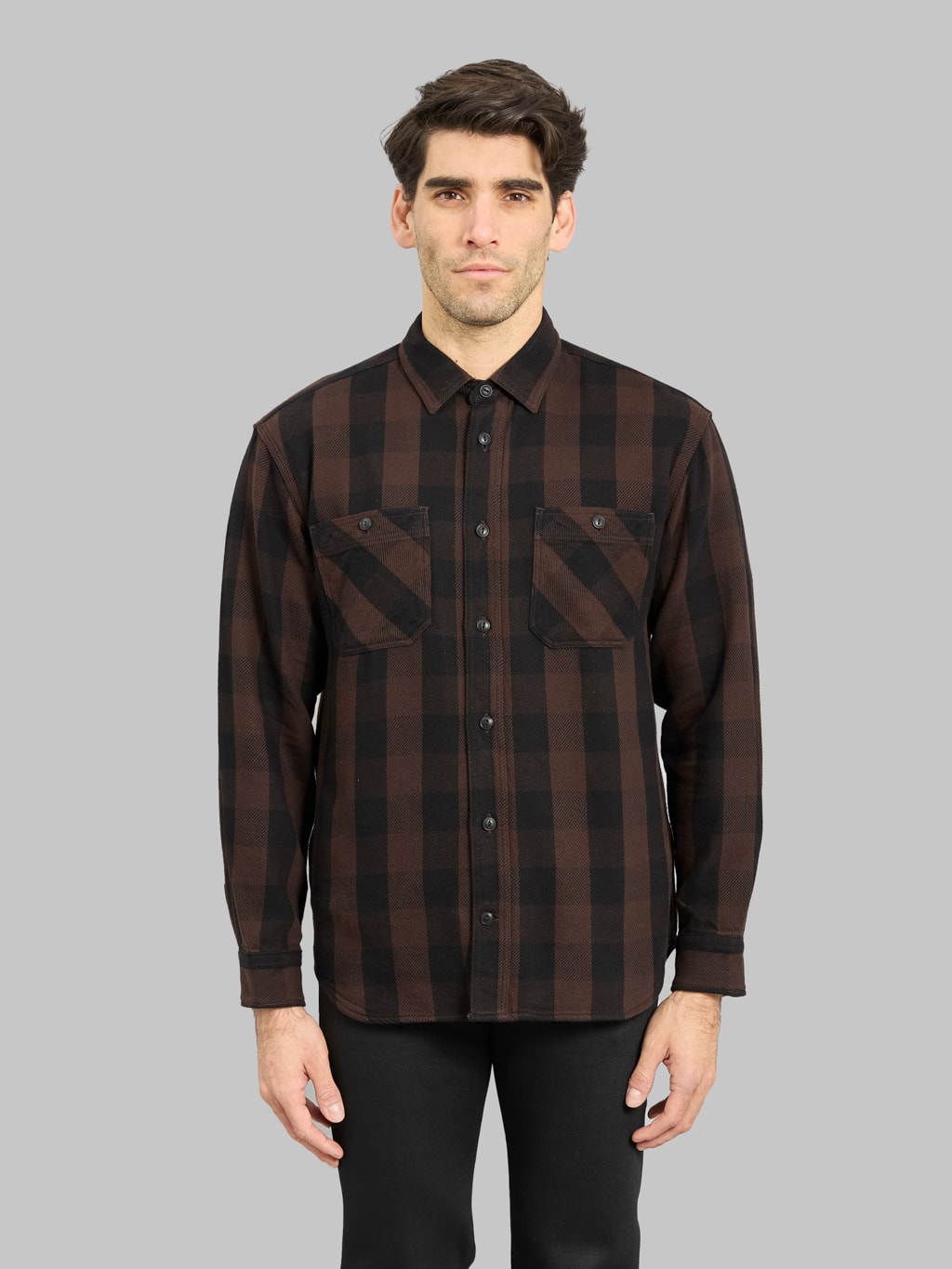 Momotaro MMLS6002 Block Check Shirt Brown