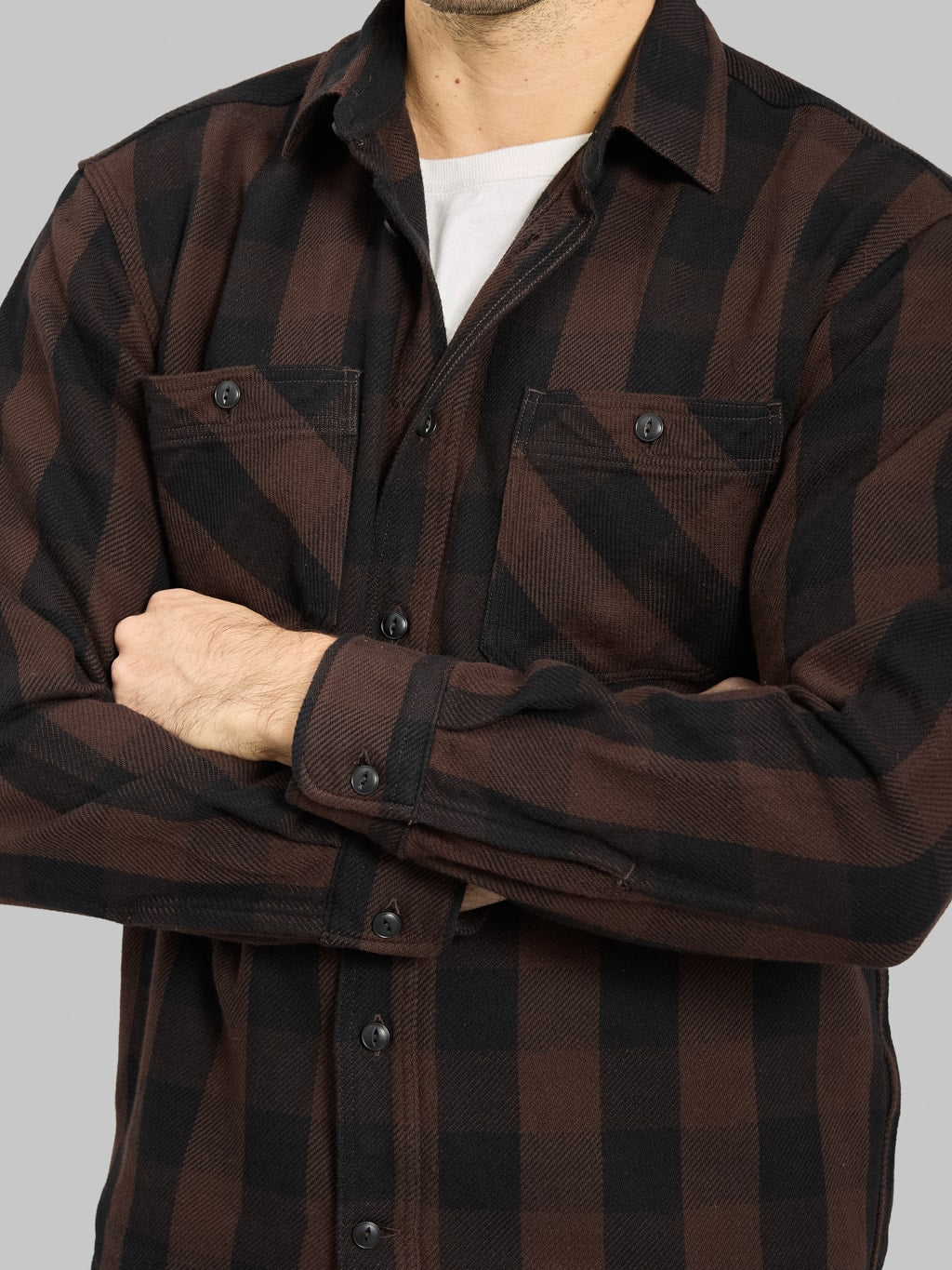 Momotaro MMLS6002 Block Check Shirt Brown