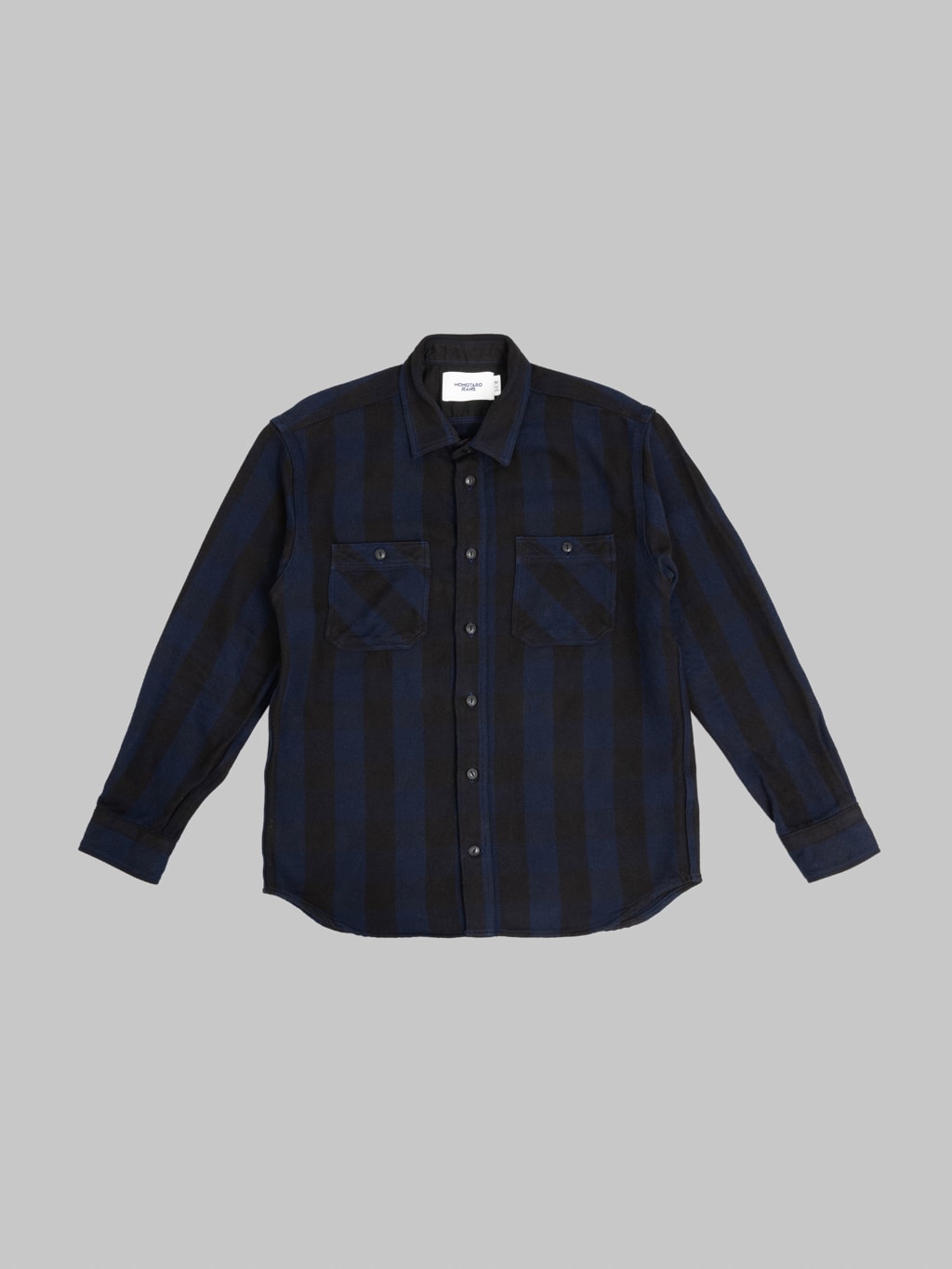 Momotaro Block Check Shirt Navy | Japanese Cotton Work Shirt